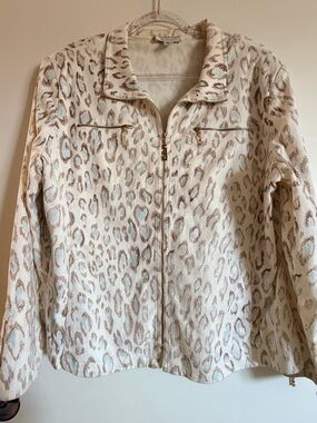 St. John Sport by Marie Gray Cream Leopard Zip-Front Jacket- like new never worn